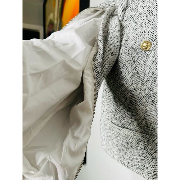 DEREK LAM COLLECTIVE Gray Gold Button Front Zip Up Sleeve Tweed Jacket Size 40 - Picture 12 of 14